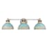 Golden Lighting Kinsley 3 Light 29" Wide Bathroom Vanity Light with Hand Painted Teal Shades Aged Galvanized Steel
